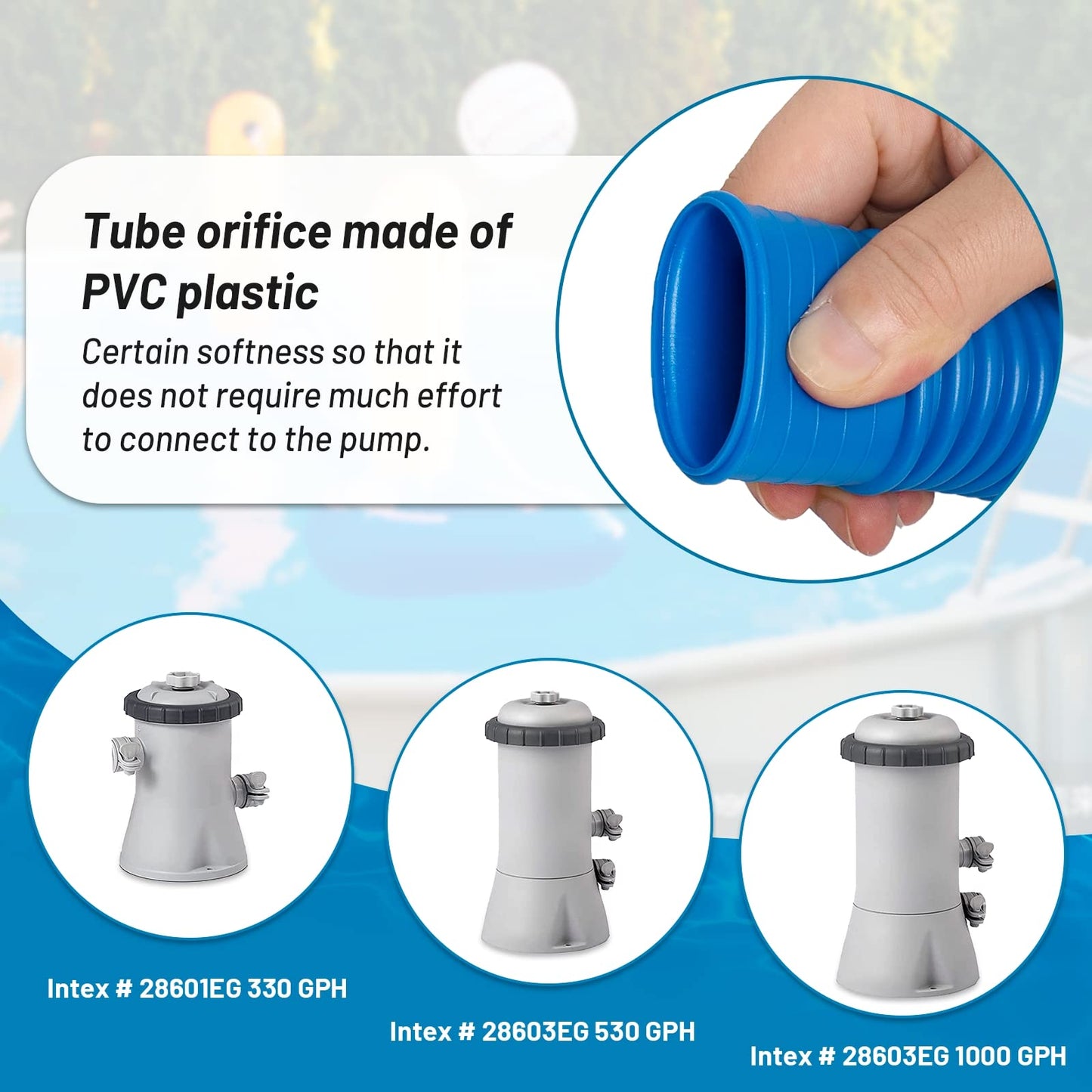 IDEASURE Pool Pump Replacement Hose, 1.25 x 41 Inch Above Ground Pool Hose Compatible with In tex Filter Pump 607, 637, 3 pack 1 1/4 Pool Hoses Replacement Include 6 Hose Clamps