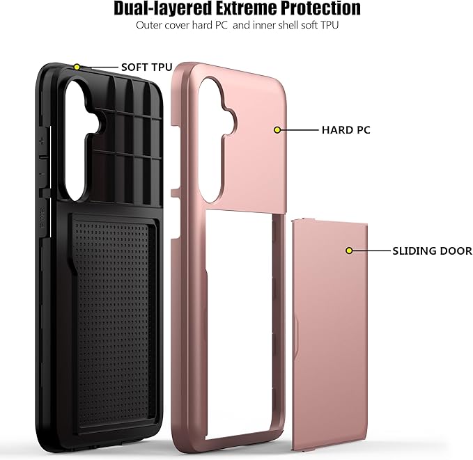 Nvollnoe for Samsung S25 Plus Case with Card Holder Dual Layer Heavy Duty Protective Case Hidden Card Slot Slim Wallet Cover for Samsung S25 Plus 6.7''(Rose Gold)