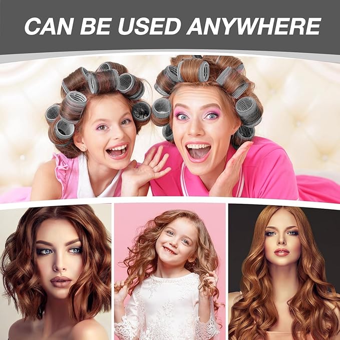 66 Pcs Hair Rollers for Women, Rollers Hair Curlers, 24 Pcs in 4 Sizes(60/48/36/25 Mm) with 40 Stainless Steel Clips, Self Grip Holding Rollers for Hair, Long, Medium, Short, Storage Bag, Comb