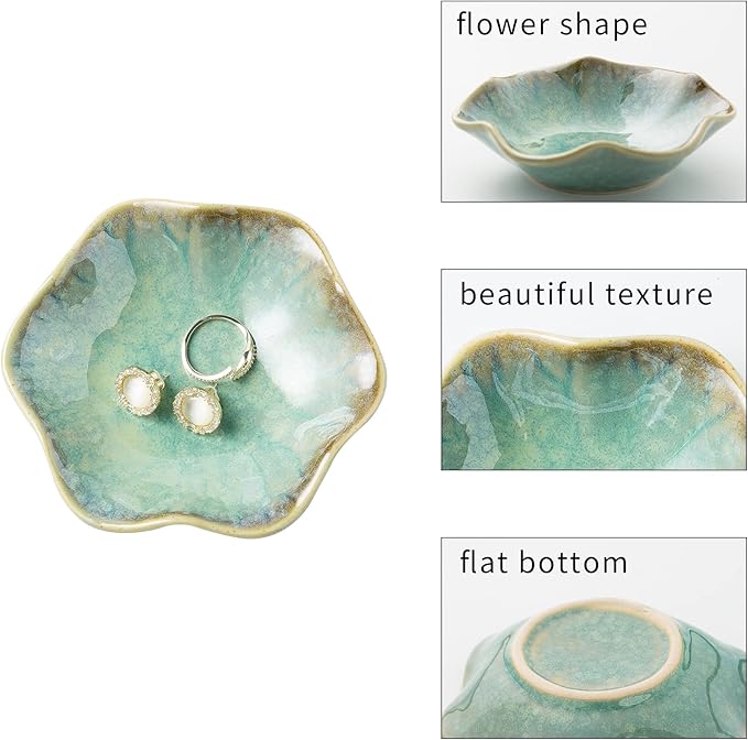 Jewelry Dish Tray, Ring Dish, Ceramic Trinket Tray, Key Bowl, Decorative Plate, for Friends Sisters Daughter Mother (Emerald Green)
