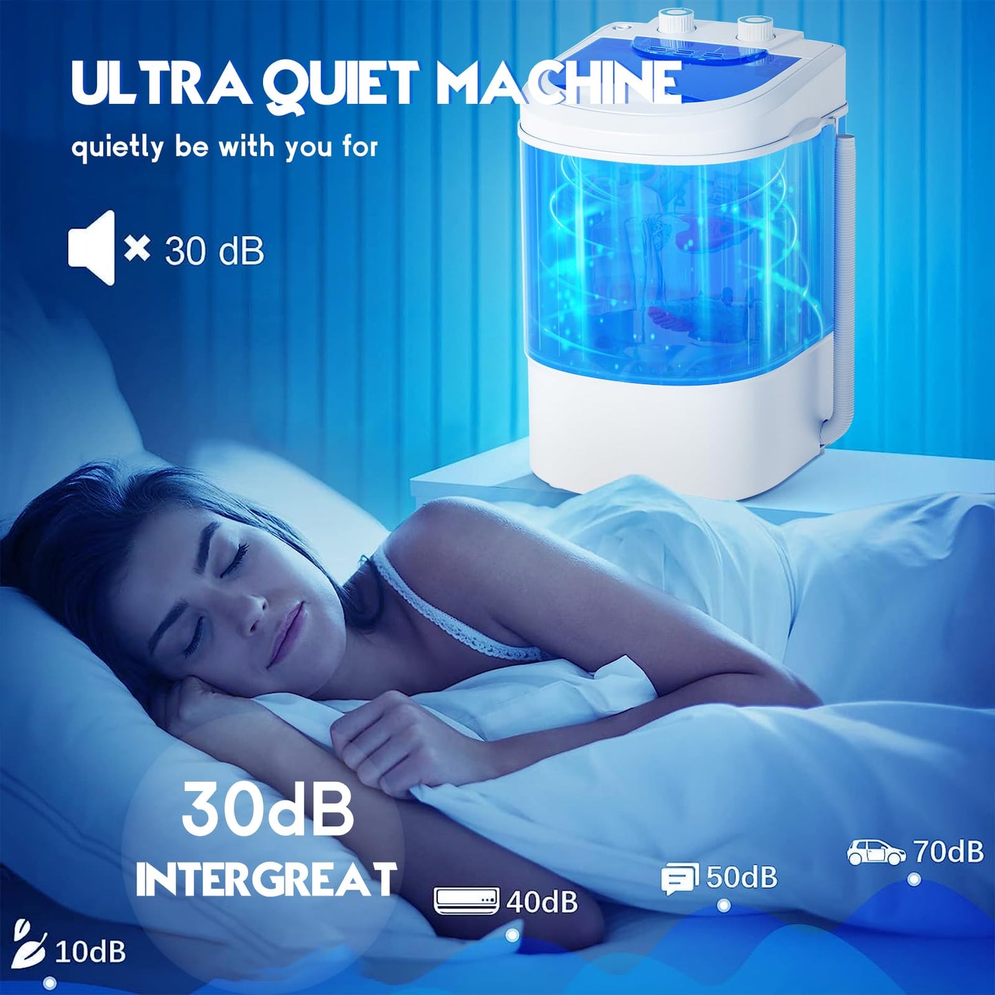INTERGREAT Portable Washing Machine, 6.6 Lbs Mini Washer Machine, Single Tub Laundry Small Washer for Apartments, Dorms, RV, Traveling (Blue)