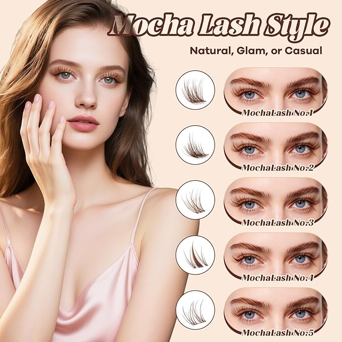 B&Q Brown Lash Clusters Blonde Velure Eyelash Cluster for Light Hair, MochaLash Cluster Eyelash Extensions Soft Browns False Eyelashes Comfortable Velure Eyelash Clusters（Velure 05）