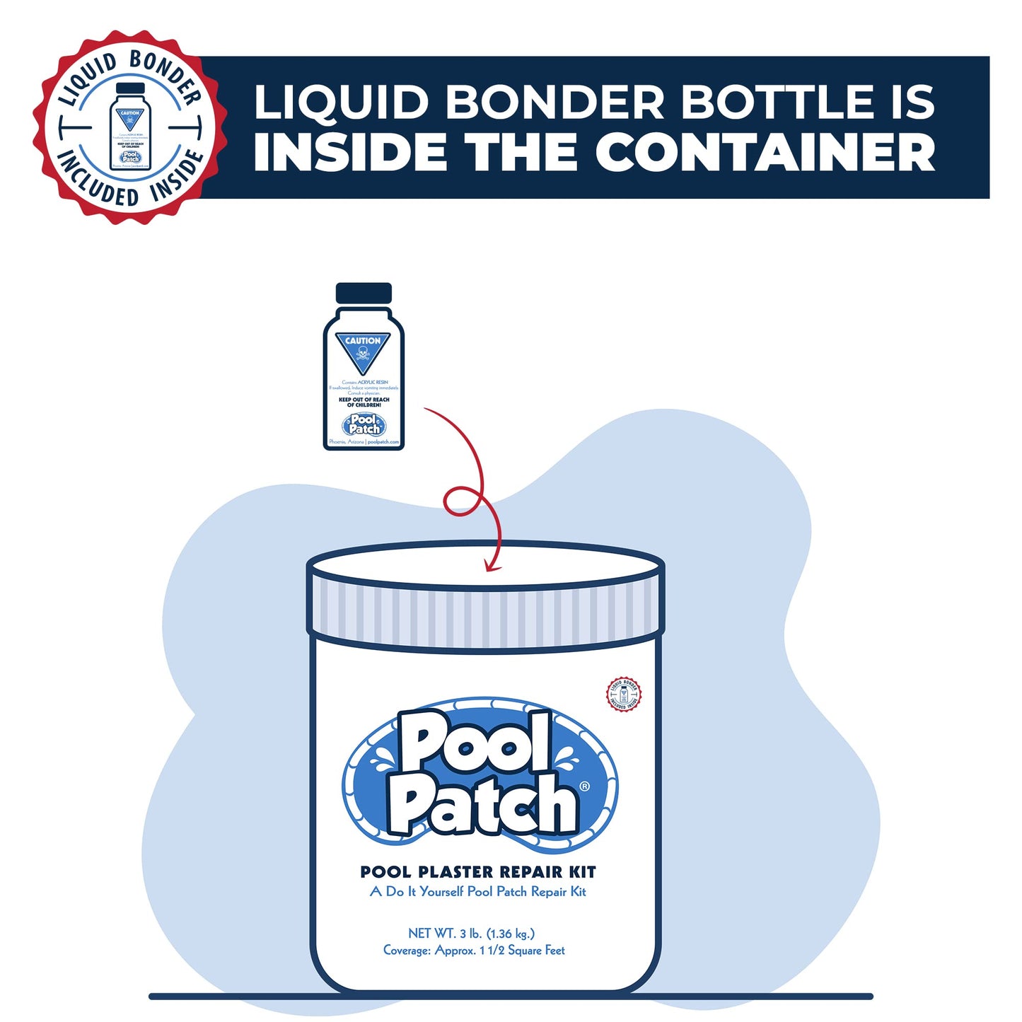 Pool Patch White Plaster Repair Kit 1.5 lb - Easy to Mix and Fast to Use Formula - Perfect for Patch Work - Waterproof, Quick-Drying, Extra Strong Bond - (coverage: approx. 3/4 sq. ft.)