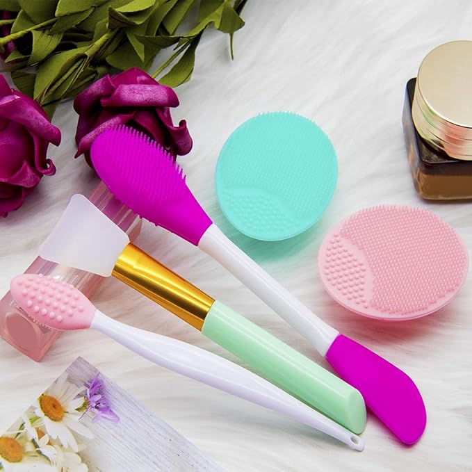 5PCS Silicone Scrubber Set, Lip Scrub Brush, Silicone Face Cleansing Brush, Face Applicator Tool and 2PCS Exfoliating Brushes for Men Women