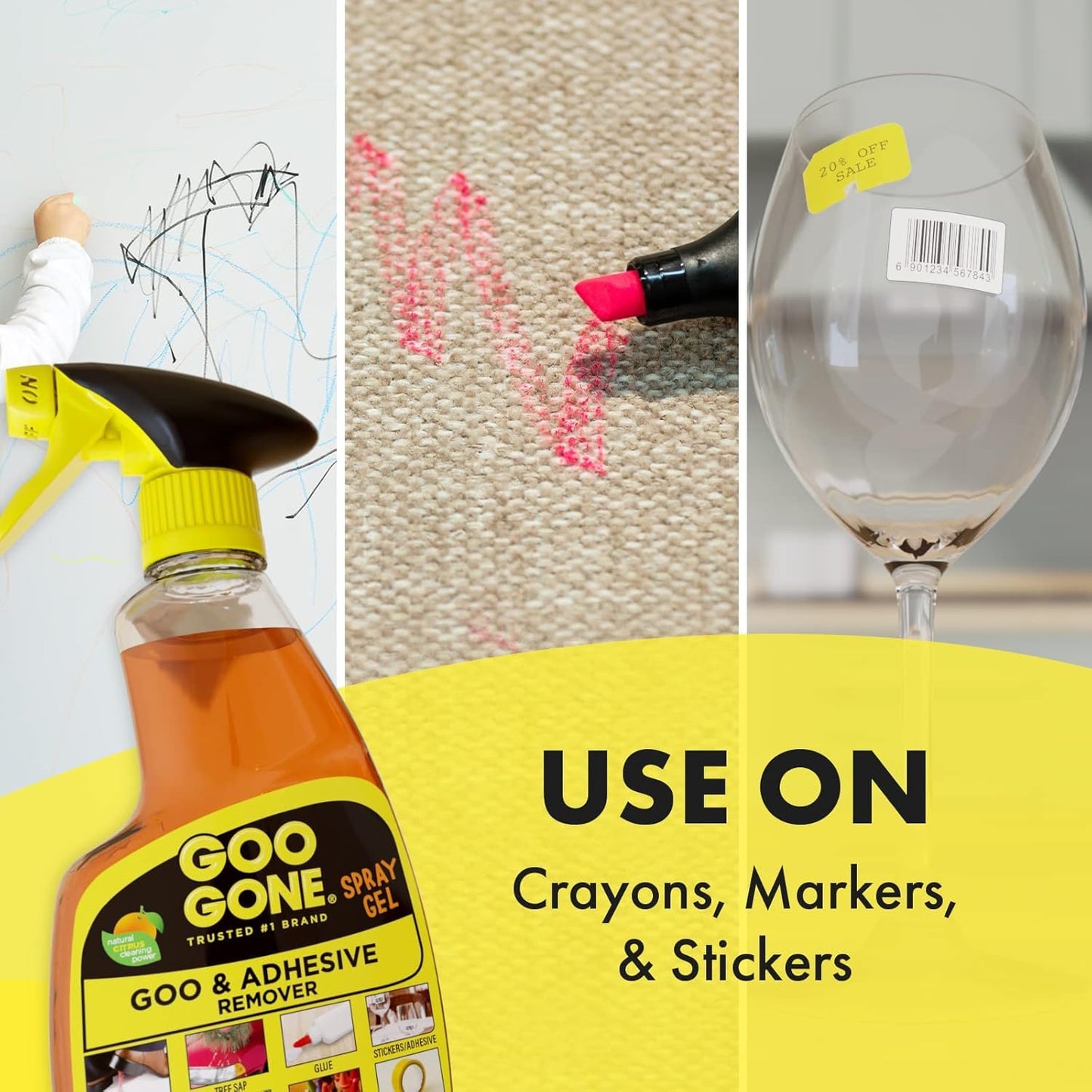 Goo Gone Spray Adhesive Remover Gel, 12 oz, Removes Glue, Stickers, Tape Residue, Grease, Gum & Wax, Adhesive Spray with Citrus Cleaning Power for Hard Surfaces, Carpets & Fabrics