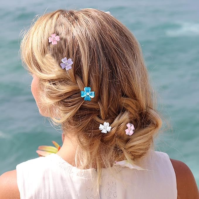 YISSION 20Pcs Mini Flower Hair Clips with Rhinestone Cute Hair Pins Decorative Hair Clips Wedding Hair Barrettes Bridal Hair Accessories for Girls Women 4 Colors