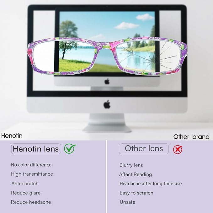 Henotin 6-Pack Reading Glasses Blue Light Blocking Anti Eyestrain Computer Reading Glasses for Women and Men Readers (Mix Color-B, 2.00, Diopters)
