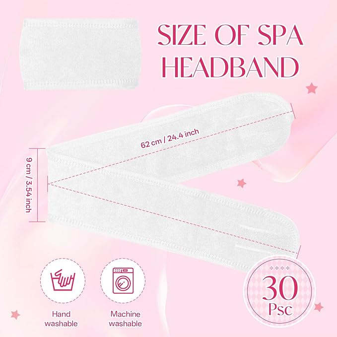 80 Pack Adjustable Spa Headband for Women – Non-Slip Facial Hair Wrap for Washing Face, Makeup, Shower, Skincare, and Yoga White 80
