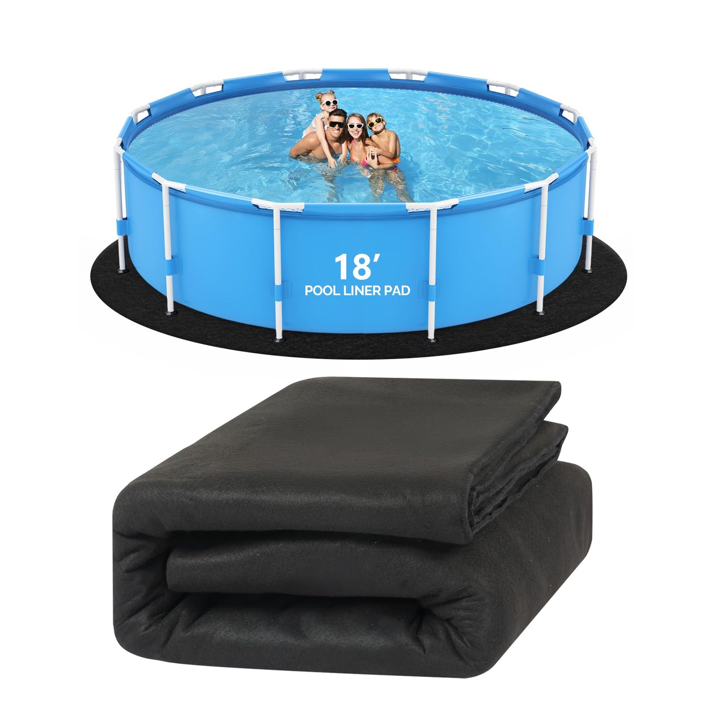 VINGLI 15 FT Pool Pad for Above Ground Pool, Upgraded Extra Thick Swimming Pool Liner Pad 15 FT Round, Prevent Punctures Weed Barrier, Under Pool Mat Pool Protection, Black