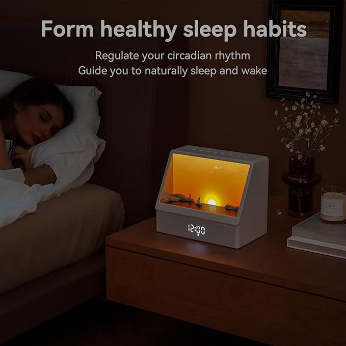 Sunrise Alarm Clock with Sound Machine for Bedrooms Heavy Sleepers,Smart Wake Up Light Sunrise Alarm Clock White Noise Machine for Adults Kids (Milk White)