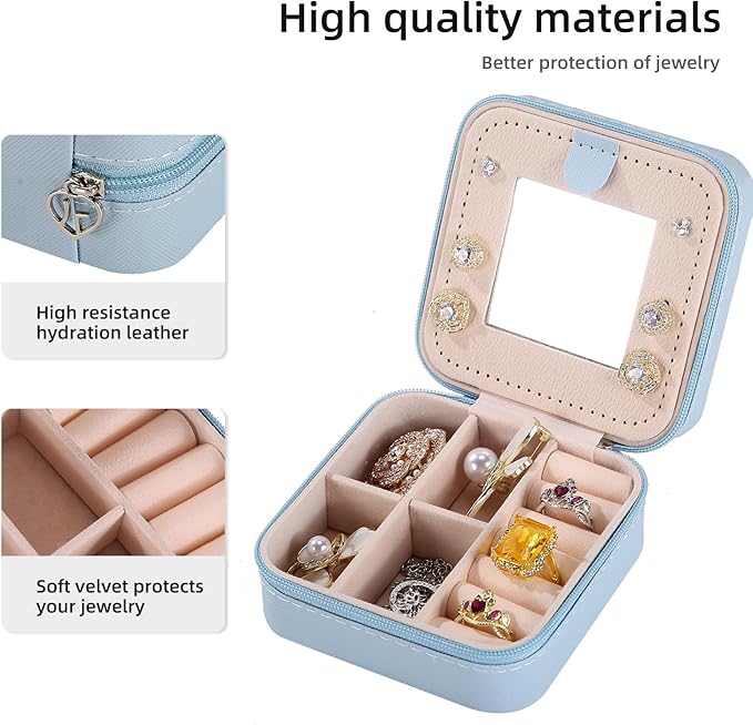 KElofoN Travel jewelry case Travel jewelry box Travel Jewelry Organizer Small Jewelry Organizer Box for Girls Women with Mirror (Sky blue-5)