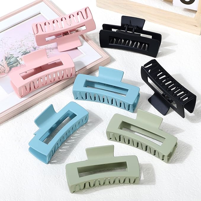 8 Pcs Large Hair Claw Clips 4.1 Inch Non-slip Big Square Matte Hair Claws for Women, Strong Hold Banana Clip for Thick Thin Hair(Pink/Green/Light blue/Black)