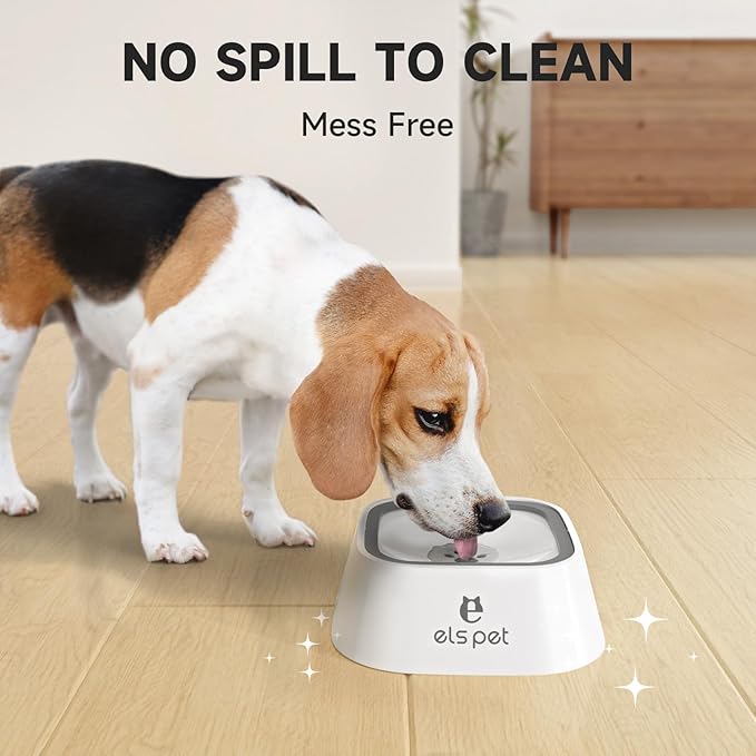 ELS PET No Spill Dog & Cat Bowl - 70oz/2L Large Capacity Travel Water Dispenser (White, 35oz)