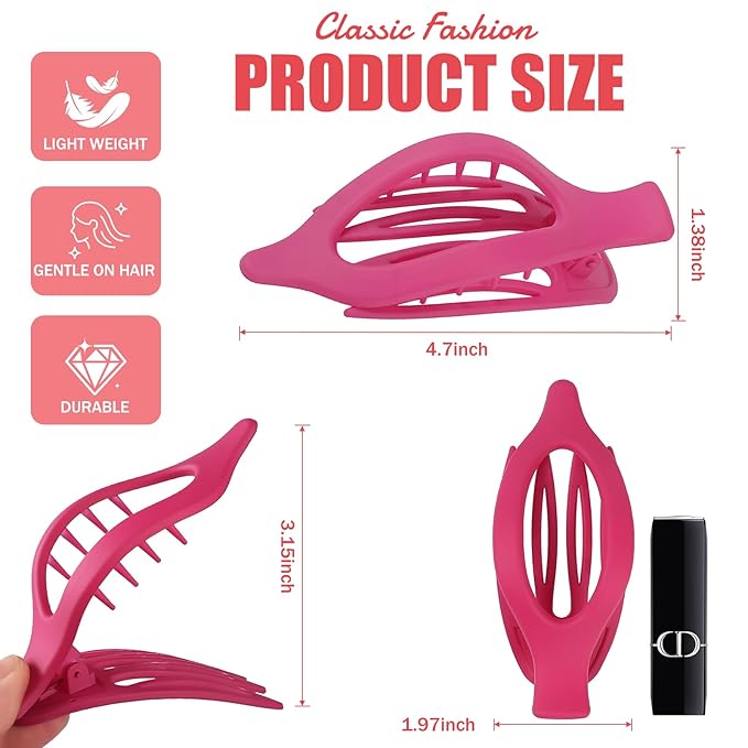 Flat Hair Clips for Women - 6 PCS French Flat Claw Clips Medium Hair Clips for Girls Large Hair Claw Clips for Thick or Thin Hair Strong Hold No Slip Hair Accessories for women (Pink Purple)