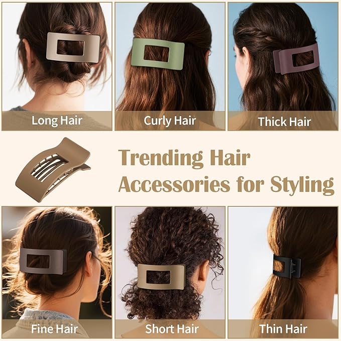 8 Pcs Large Flat Hair Clips for Women, Non-slip Big Square Matte Hair Claw Clips