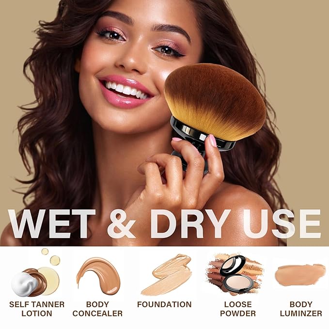 Extra Large Body Makeup Brush For Self Tanner, Leg Makeup &Bronzer Blend,90 mm Wide-headed Kabuki Brush Provides More Even &Pretty Application, Sunscreen Face& Back Makeup Brush, Wet&Dry Use- Black