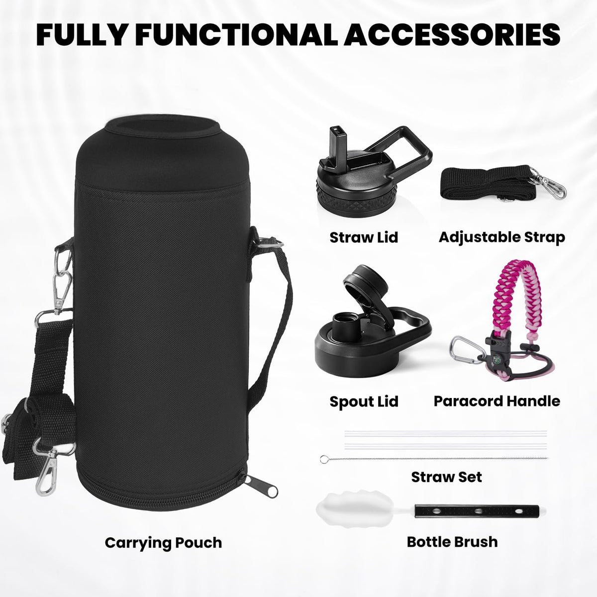 RAYMYLO Insulated Water Bottle 87 oz, Triple Wall Vacuum Stainless Steel (Cold for 48 Hrs), Leak Proof & Non-BPA, Modern Water Flask Jug with Paracord Handle & Straw Spout Lids, Ombre Pink