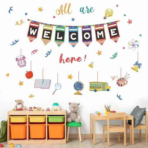 Welcome Back to School Wall Decals,Classroom Window Clings,First Day of School Window Stickers,Welcome to Our Classroom Wall Stickers for Students Teachers Nursery Preschool Kid's Room Playroom