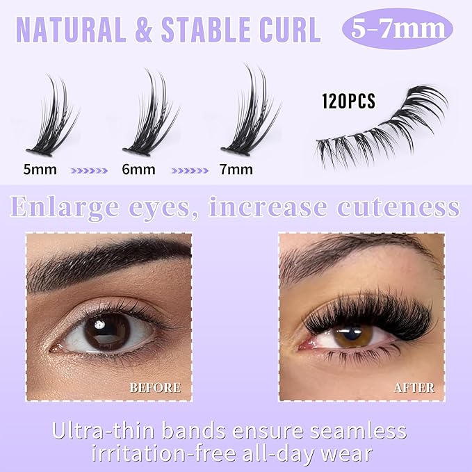 Bottom Lash Clusters DIY Lash Extension Lower Individual Lashes 120pcs Wispy Natural Look Lower Eyelash Clusters Short Individual Cluster Lashes Manga Bottom Cluster Lashes 5-7mm