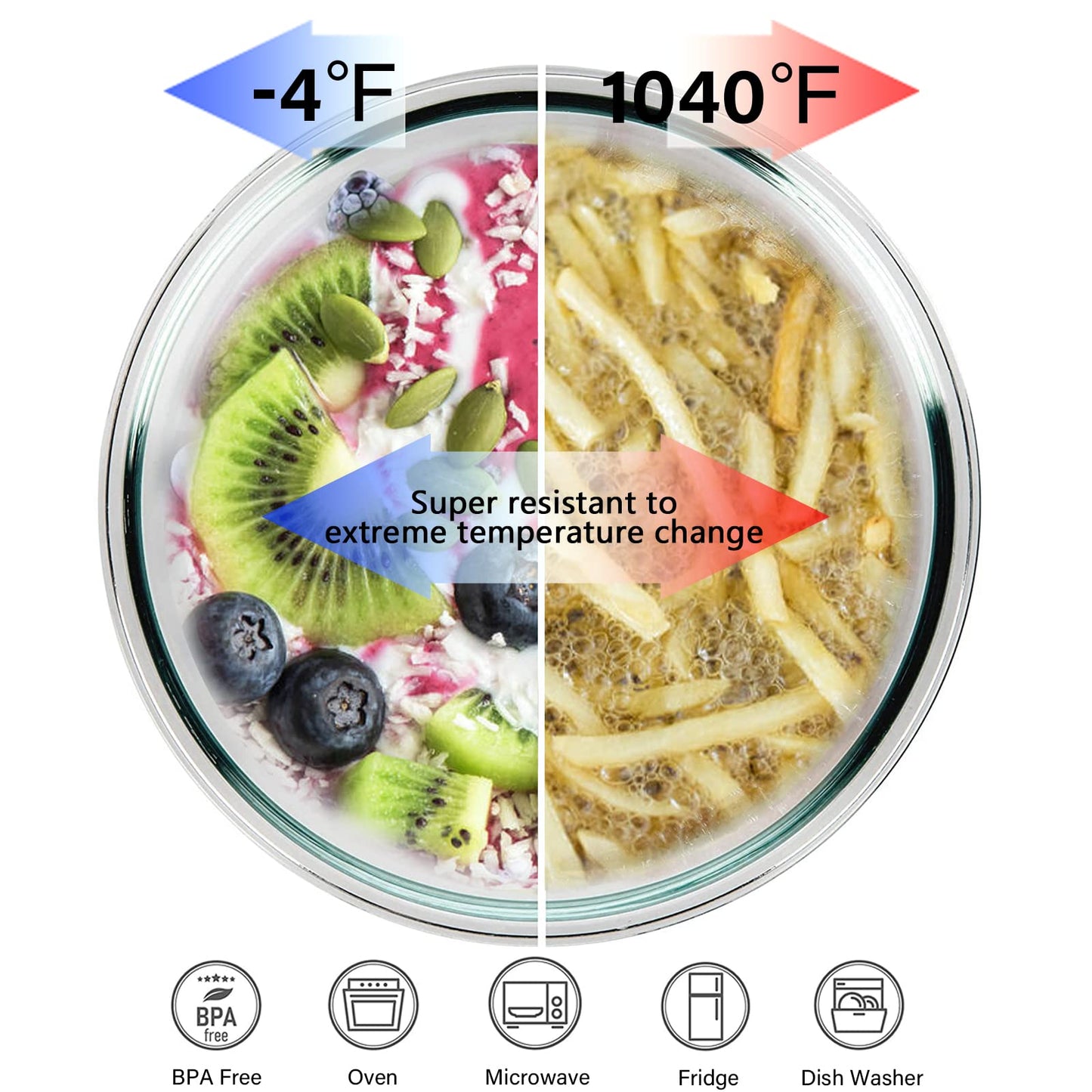 WhiteRhino Glass Mixing Bowl with Lids Set of 4,(1,1.5,2.5,3.7) Large Salad Bowl,Space-Saving Stacking Bowl for Kitchen Food Storage,Glass bowl for Cooking,Baking