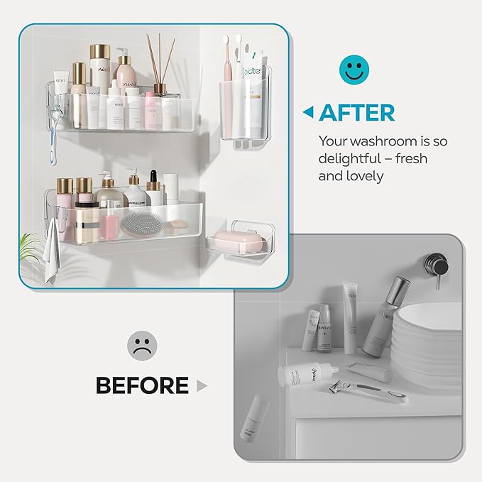 Nieifi Adhesive Wall Shelf, Shower Shelves, Shower Organizer for Bathroom Organization (A-Clear, 4 pieces)