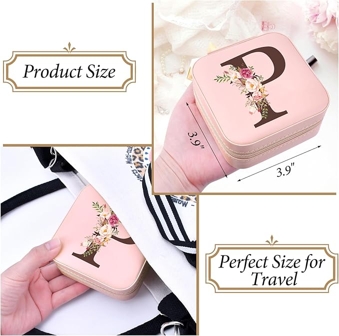 Travel Jewelry Case for Women, Travel Jewelry Box Organizer Personalized Pink Gifts for Girls Wife Mom, Gift for Friend Sister Grandma Aunt