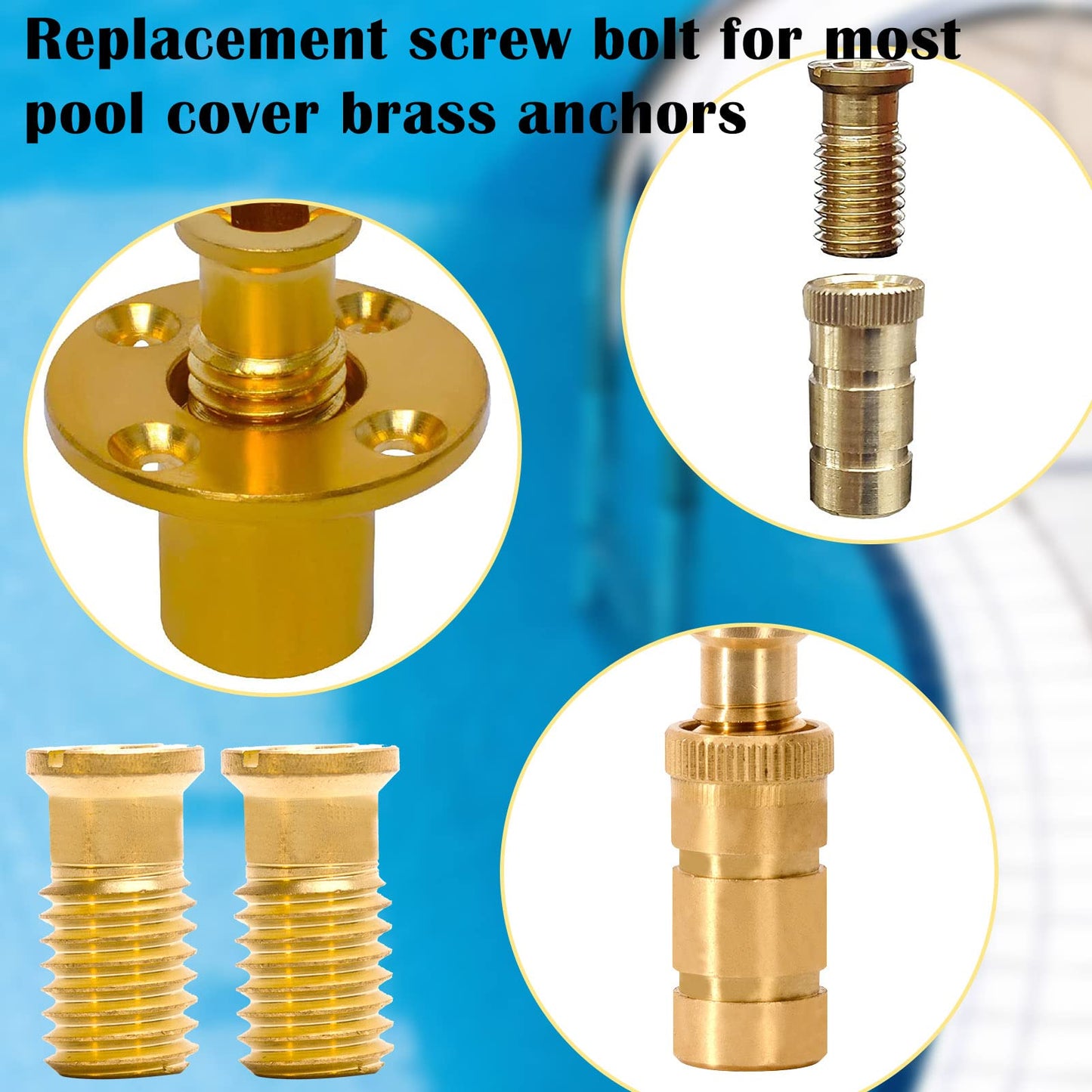 10 Pieces Brass Pool Cover Anchors Screws Pool Safety Cover Anchor Replacement Kit, Heavy Duty Pool Cover Anchors Concrete