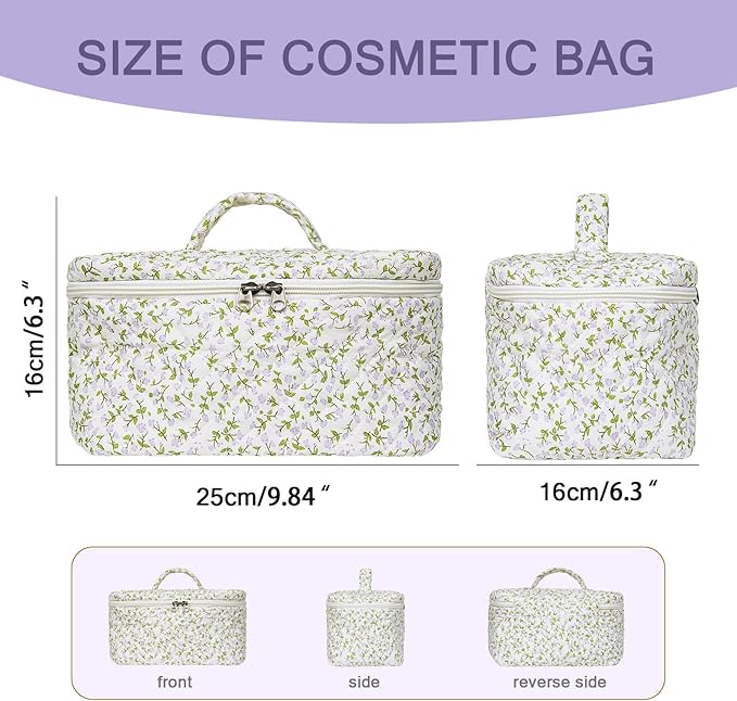 Gosect 1pc Large Makeup Bag, Cute Cosmetic Bag for Women Girls, Floral Coquette Aesthetic Toiletry Bag, Travel Make Up Organizer Bag (Purple Floral Print