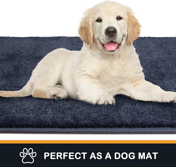 PURRUGS Dirt Trapping Door Mat 24" x 35.5", Non-Slip Machine Washable Entryway Rug, Dog Doormat, Indoor Front Door Mat, Super Absorbent Entry Rug for Muddy Shoes & Paws, Navy Blue