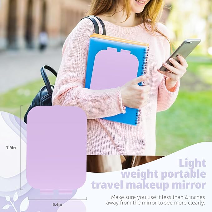 Travel Makeup Mirror, Portable Mirror with 3 Adjustable Light Settings, USB-Rechargeable Vanity Mirror with Lights, Gift for Women and Girls (Purple)