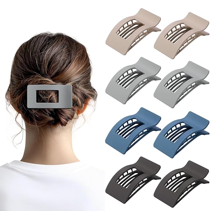 8 Pack French Flat Hair Clips for Women – Large Matte No-Slip Claw Barrettes for Thick & Thin Hair, Strong Hold Styling Accessories (Dark Neutral)