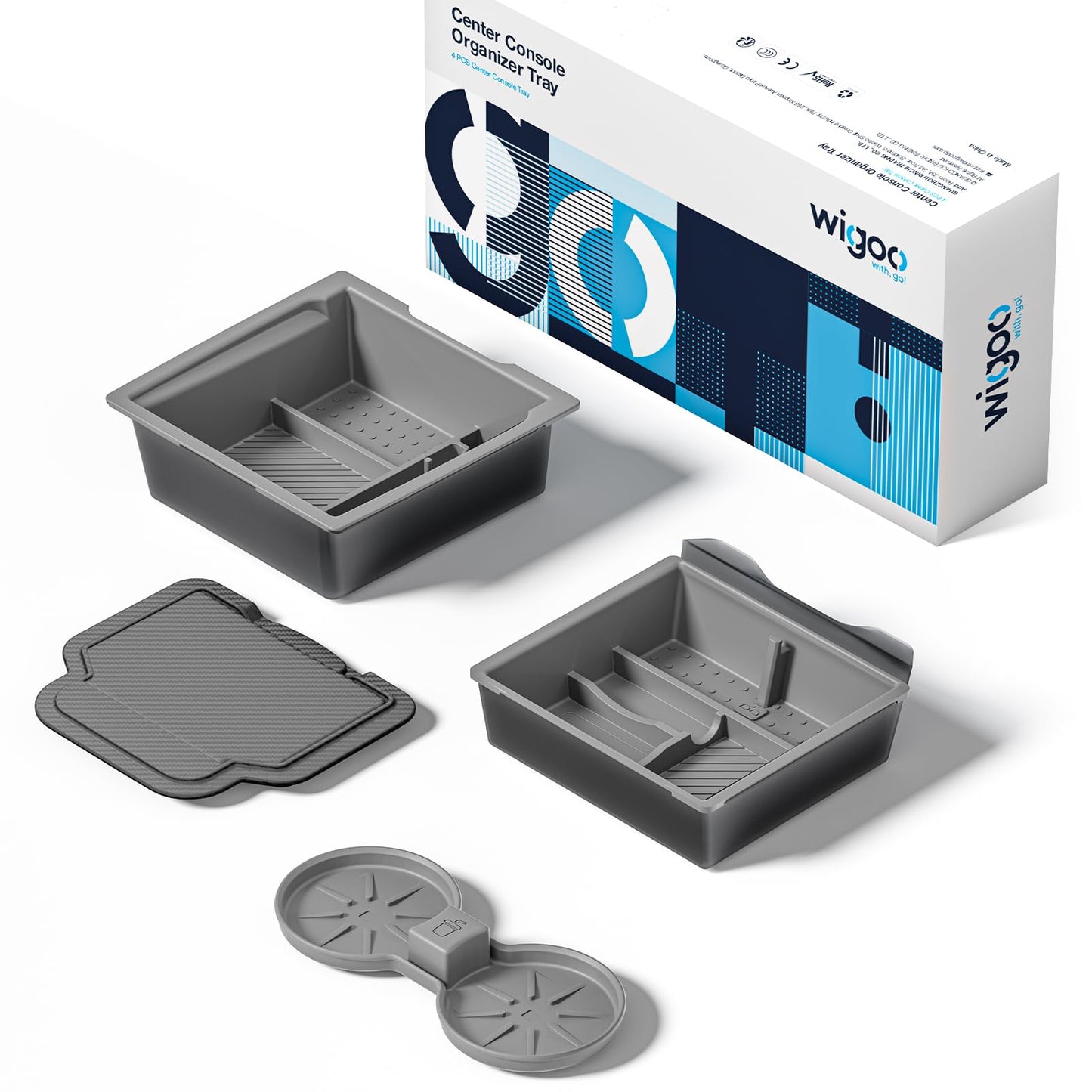 Wigoo Center Console Organizer for Tesla Model Y Juniper (Only Premium & Performance 2025 2026) and All Model 3 Highland Accessories [Double-Layer Storage, Smooth Sliding] 4PCS Gray