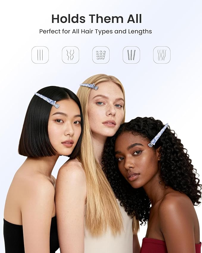 AIMIKE 4.8" Porcelia Qing Clips for Styling – Built-In Silicone Band Duckbill Hair Clips, No-Crease Non-Slip Sectioning Clips for Thick, Curly Hair, Ideal for Makeup, Hairstyling & Rollers, 4-Pack