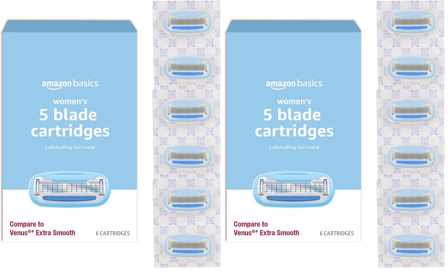 Amazon Basics 5-Blade Razor Refills for Women, (Fits Amazon Basics Razor Handles Only) (Previously Solimo), 6 Count (Pack of 2)