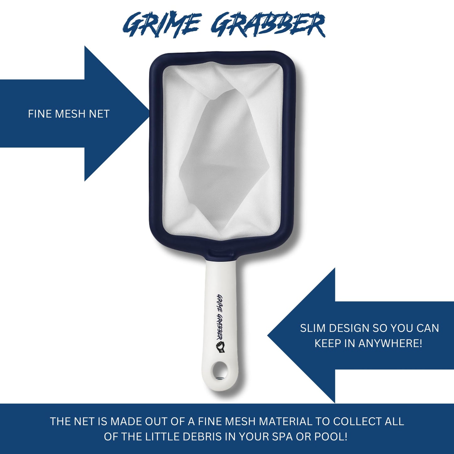 Grime Gripper Hot Tub Skimmer - Fine Mesh Hot Tub Net, Durable and Lightweight, Ideal Small Fish Net for Spa and Hot Tub Owners, Efficient Debris Removal Tool (1 Net)