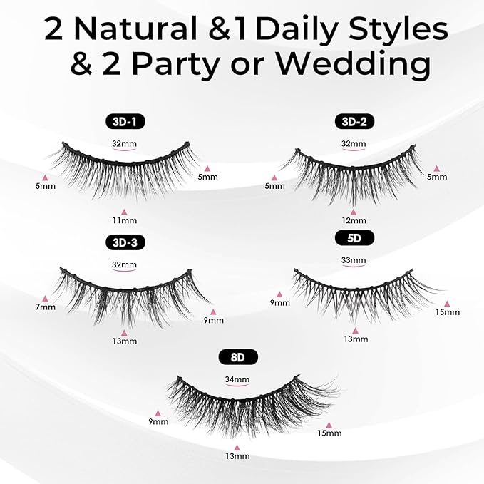 Magnetic Eyelashes Kit with Eyeliner, 5 Pairs, Upgraded 10-Magnet Magnetic Lashes, Waterproof & Sweat-Proof, 24H Hold, Natural Volume False Lashes, Reusable with Applicator