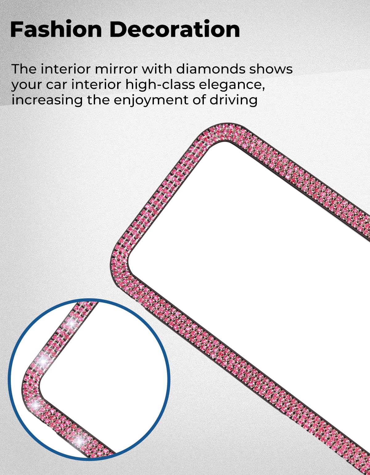 JOYTUTUS Rear View Mirror, Universal 11.81 Inch Panoramic Rearview Accessories with Bling Rhinestones Crystal Diamonds Edge, Interior Clip-on Wide Angle Rear View Mirror -Pink