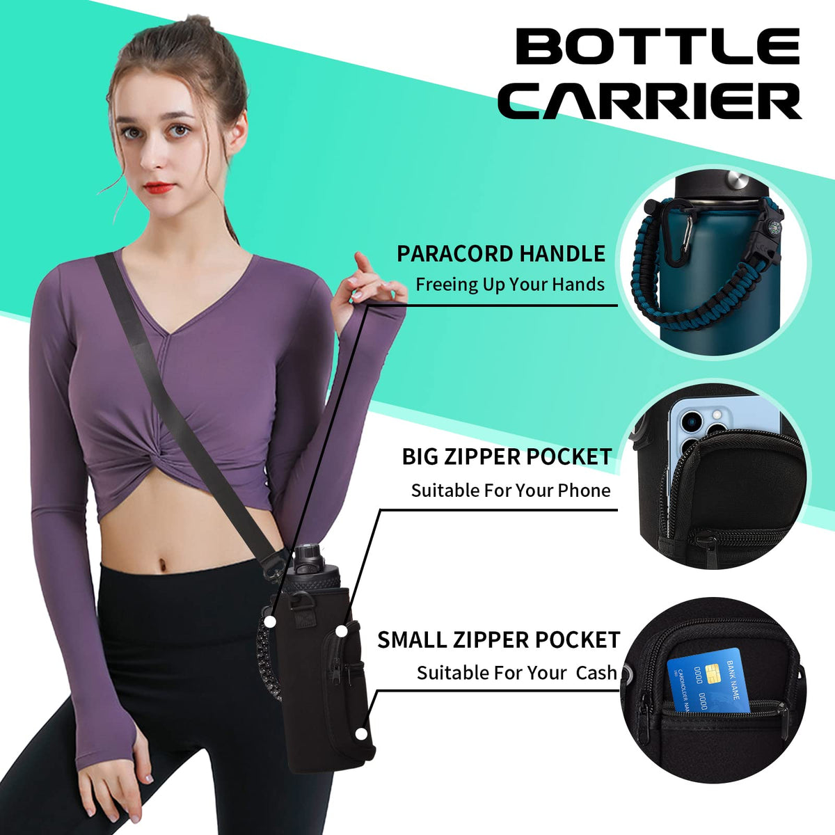 DIGJUPER Vacuum Insulated Water Bottle 40oz - with Straw & Spout Lids, Paracord Handle, Shoulder Carrier Bag, Sport Stainless Steel,Double-Wall Metal Water Bottle Thermo Hydro Mug Flask