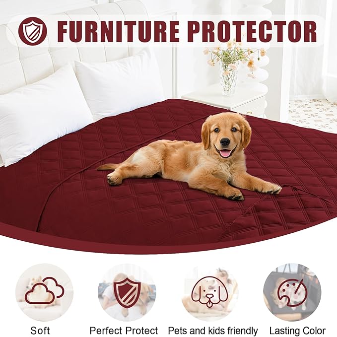 Smiry Waterproof Dog Bed Cover Blanket 52x82, Soft Reversible Pet Blanket, Washable Leakproof Cats Dogs Couch Cover for Sofa, Couch, Furniture, Wine Red/Wine Red