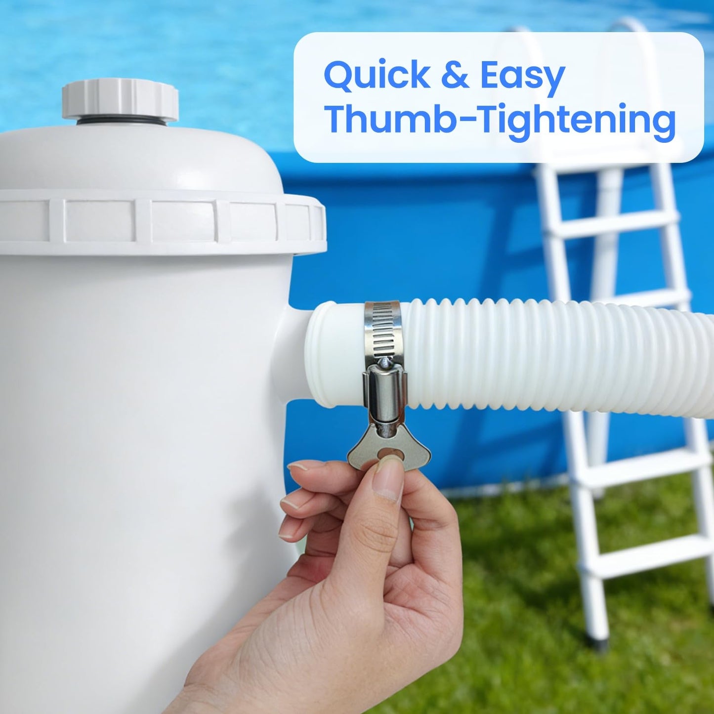 Poolvio 1.5" x 59" Above Ground Pool Hoses, 3-Pack, White- Heavy Duty UV Resistant Leak-Proof Replacement Hoses with 6 Metal Thumb Clamps, Perfectly Fits Intex Filter Pumps & Pool Surface Skimmers