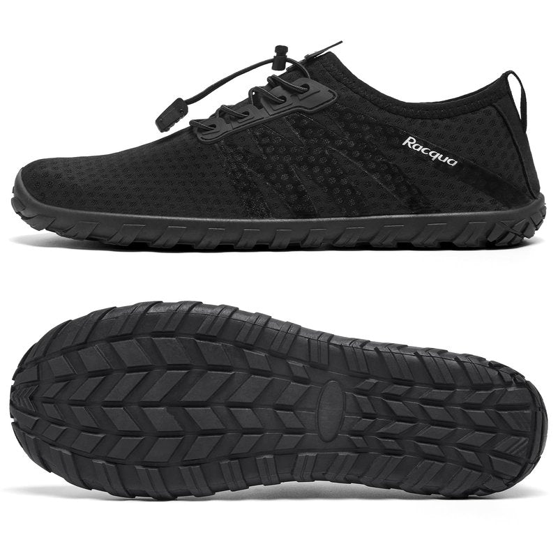Racqua Womens Water Shoes Mens Quick Dry Barefoot Swim Shoes Lightweight Sports Beach Surfing Kayaking Aqua Shoes Black 11.5 Women/10.5 Men