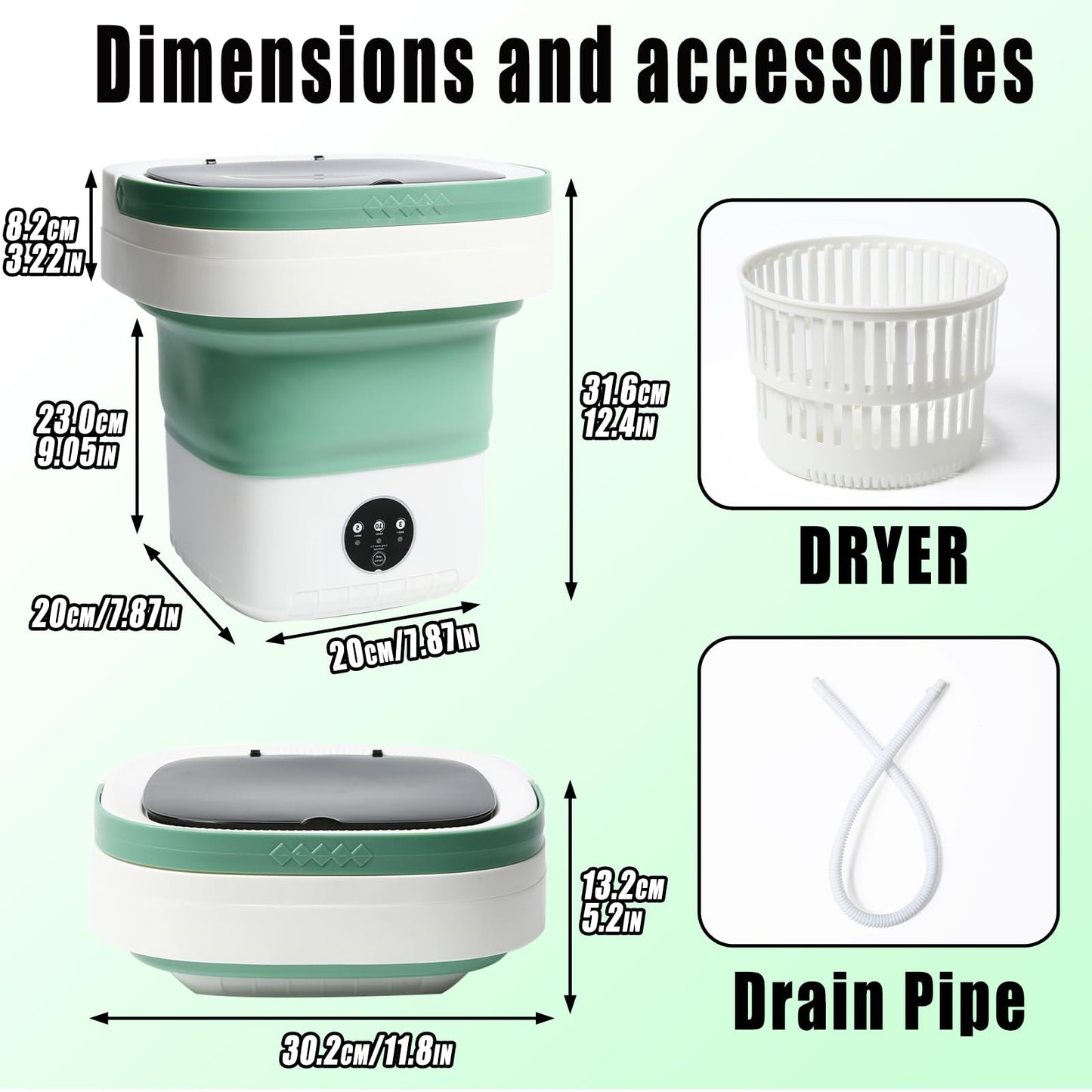 PXNTLA Mini Portable Foldable Washer - 16L Portable Washing Machine, Spin dryer, Small Folding Washing Machine 3 Cleaning Modes for Baby Clothes/Intimate Apparel, for Travel, Home