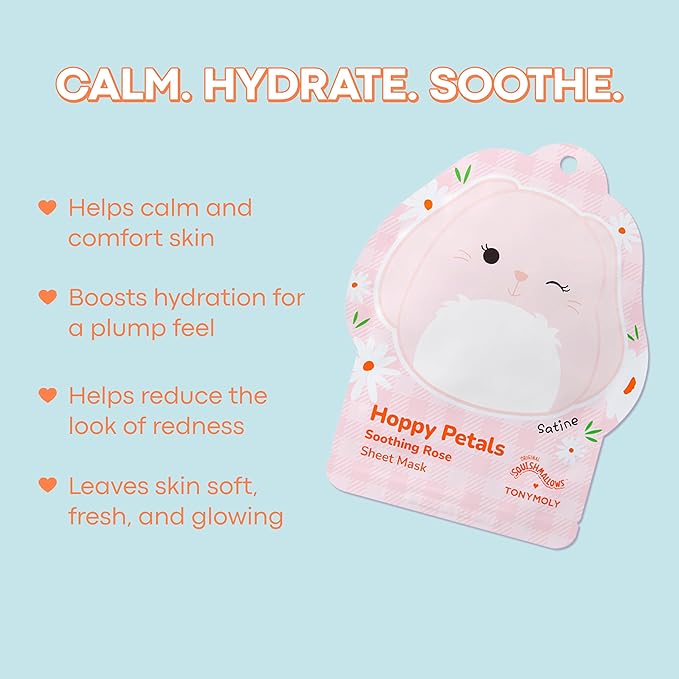 TONYMOLY x Squishmallows Satine Hoppy Petals Sheet Mask, Calming Rose & Chamomile, Hydrating K-Beauty Skincare, Easter Basket Stuffer for Teens, Girls & Spring Self-Care
