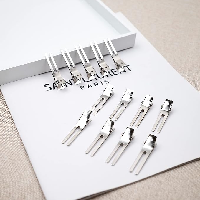 60Pcs Double Prong Pin Curl Clips, Gingbiss 1.8" Duck Billed Hair Clips for Styling Sectioning, alligator hair clips with Storge Box for Makeup, Hair Salon, Barber, DIY
