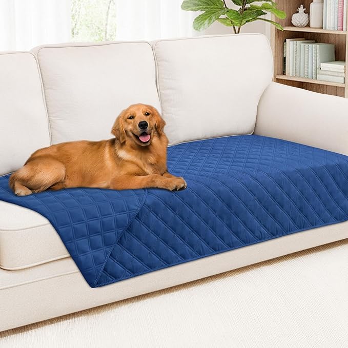 Smiry Waterproof Dog Bed Cover Pet Blanket, Soft Washable Dog Blanket for Furniture Bed Couch Sofa Reversible, Checkered (40"x90", Navy/Navy)