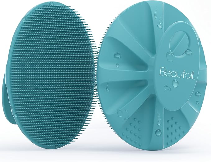 BEAUTAIL Silicone Body Scrubber Shower Bath Wash Brush Gentle Exfoliating Scrub Cleansing Loofah for Women Men Baby Sensitive Skin, Easy to Clean, Lather Nicely, More Hygienic, 1 Pack, Cyan