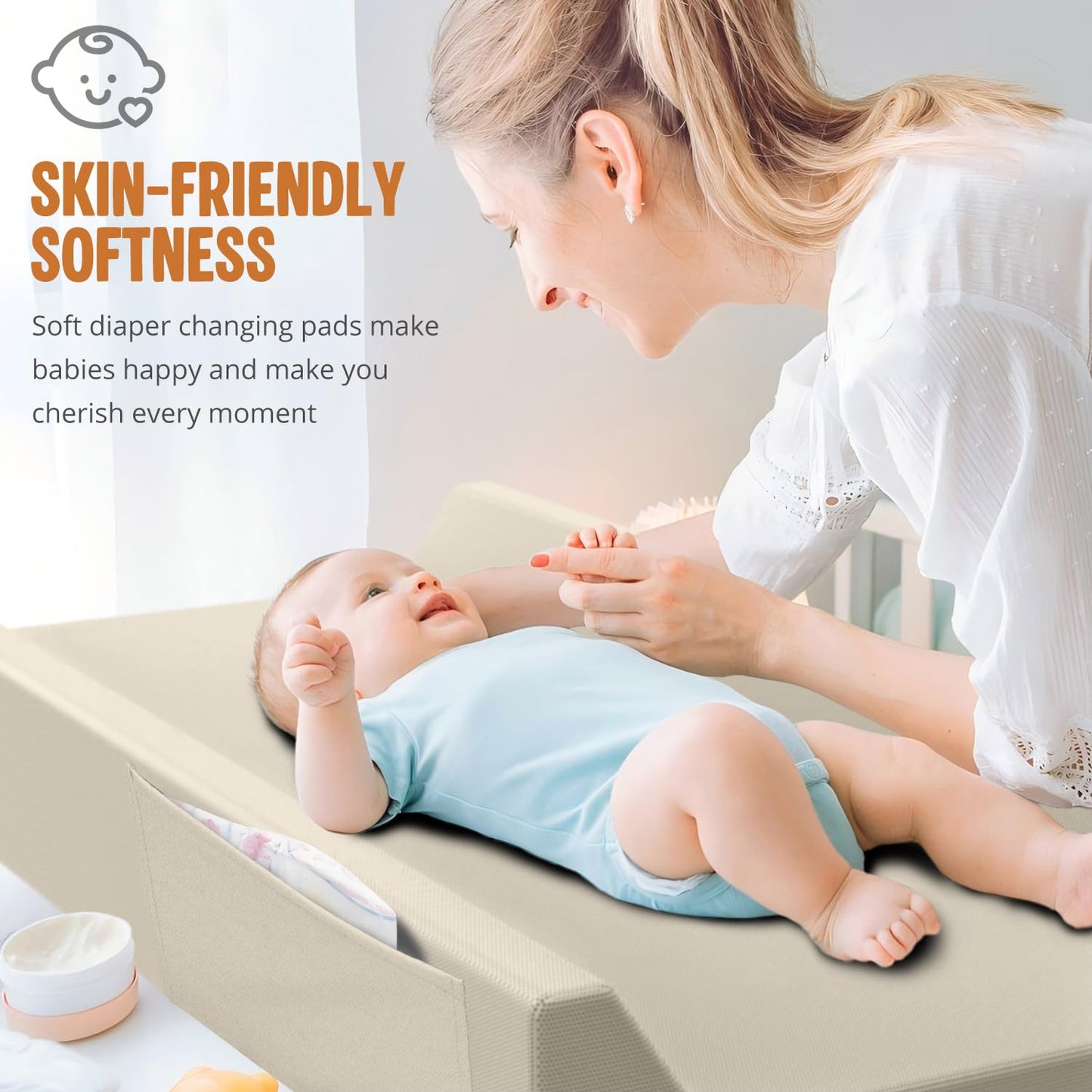 JVEOO Vegan Leather Baby Changing Pad, Waterproof & Wipeable Soft Diaper Changing Mat 32“ x 16.6" Comfortable Infant Changing Station for Dresser & Table