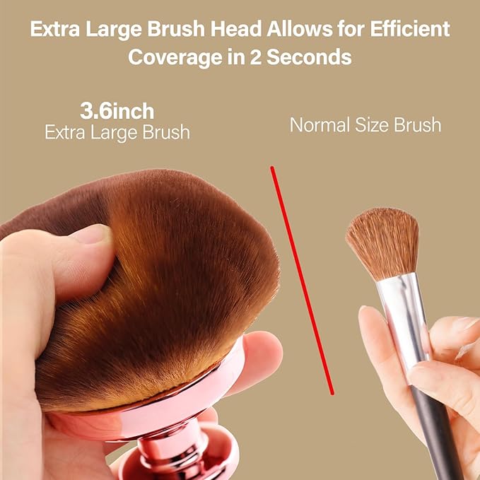 Extra Large Body Makeup Brush For Self Tanner, Leg Makeup &Bronzer Blend,3.6inch Wide-headed Kabuki Brush Provides More Even&Pretty Application, Oval Face&Back Makeup Brush, Wet&Dry Use-Pink Rose Gold