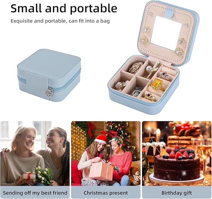 KElofoN Travel jewelry case Travel jewelry box Travel Jewelry Organizer Small Jewelry Organizer Box Gift for Girls Women with Mirror(Sky blue)
