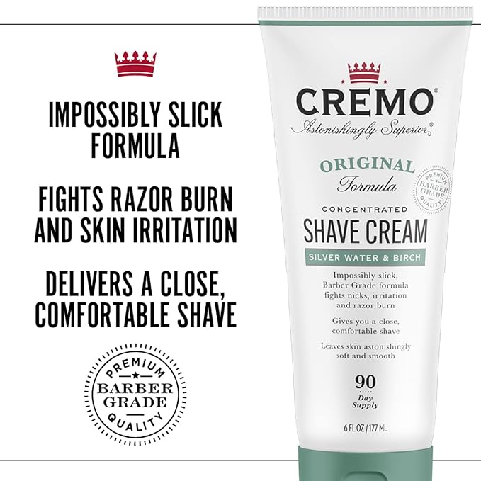 Cremo Silver Water & Birch Shave Cream,Astonishingly Superior Ultra-Slick Shaving Cream for Men,Fights Nicks,Cuts and Razor Burn,6 Fl Oz,(Pack of 2)